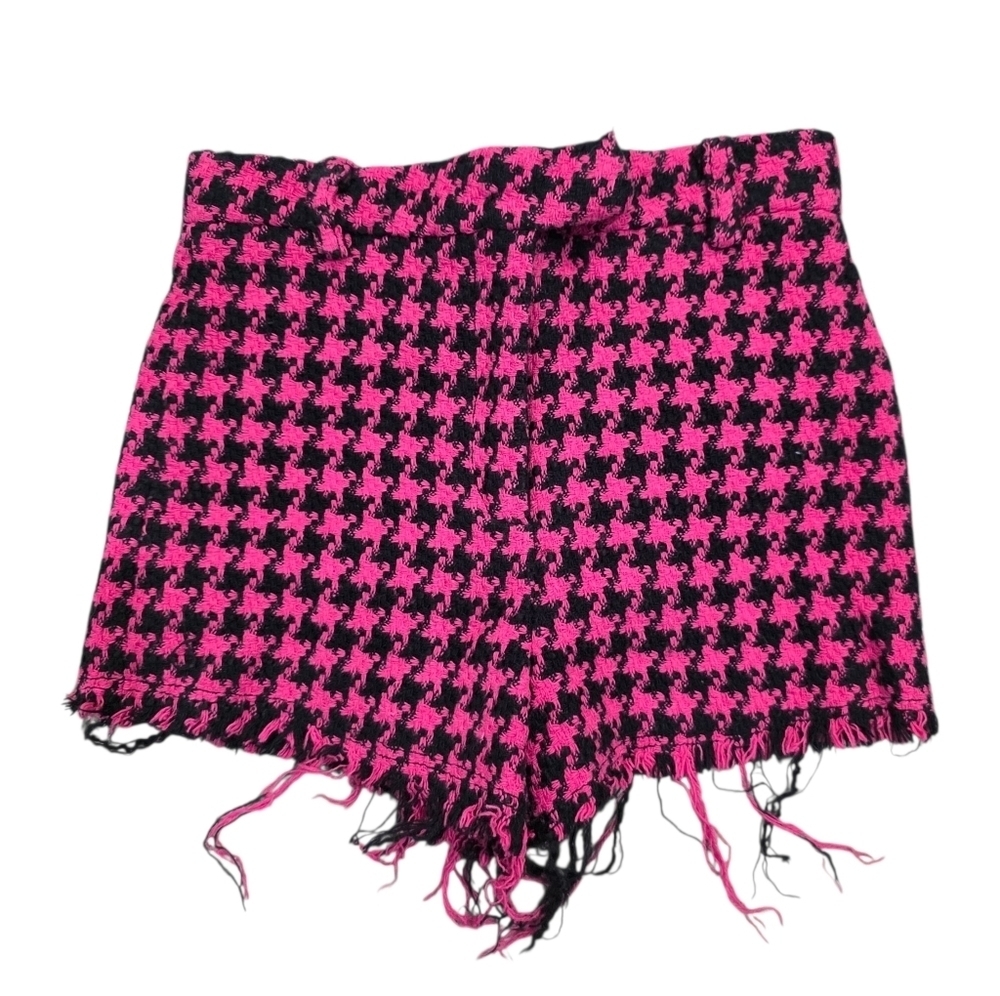 Zara Girls Black And Pink Checkered Distressed Shorts Size 7